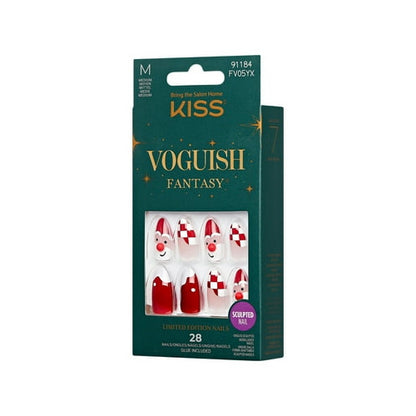 KISS Voguish Fantasy Holiday Press-On Nails, Melting, Red, Medium Length, Almond Shaped, 28 Ct.