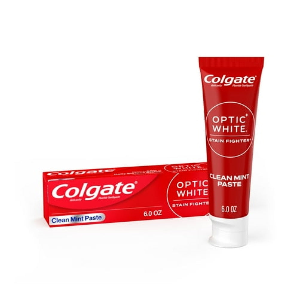 Colgate Optic White Stain Fighter Teeth Whitening Toothpaste, Clean Mint, 6 oz Tube