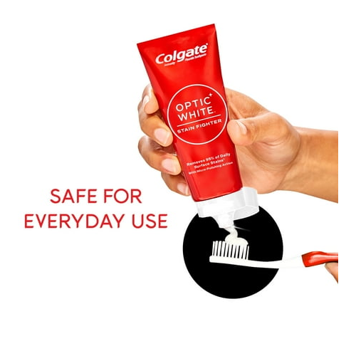 Colgate Optic White Stain Fighter Teeth Whitening Toothpaste, Clean Mint, 6 oz Tube