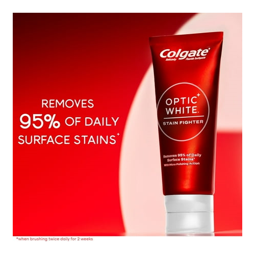 Colgate Optic White Stain Fighter Teeth Whitening Toothpaste, Clean Mint, 6 oz Tube