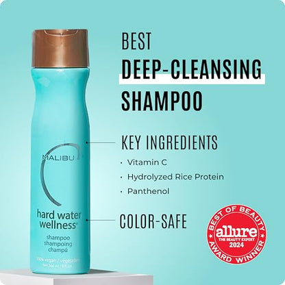 Malibu C Hard Water Wellness Shampoo - Hydrating, Sulfate-Free Hair Care for Hard Water - Removes Minerals and Buildup (9 oz)