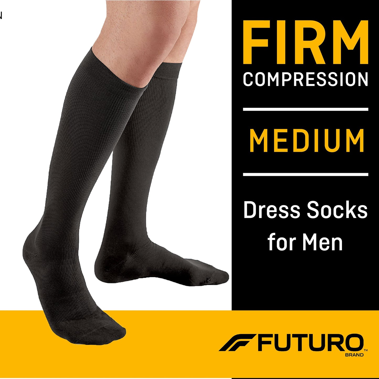 FUTURO Dress Socks for Men, Medium, Black, Firm (20-30 mm/Hg)