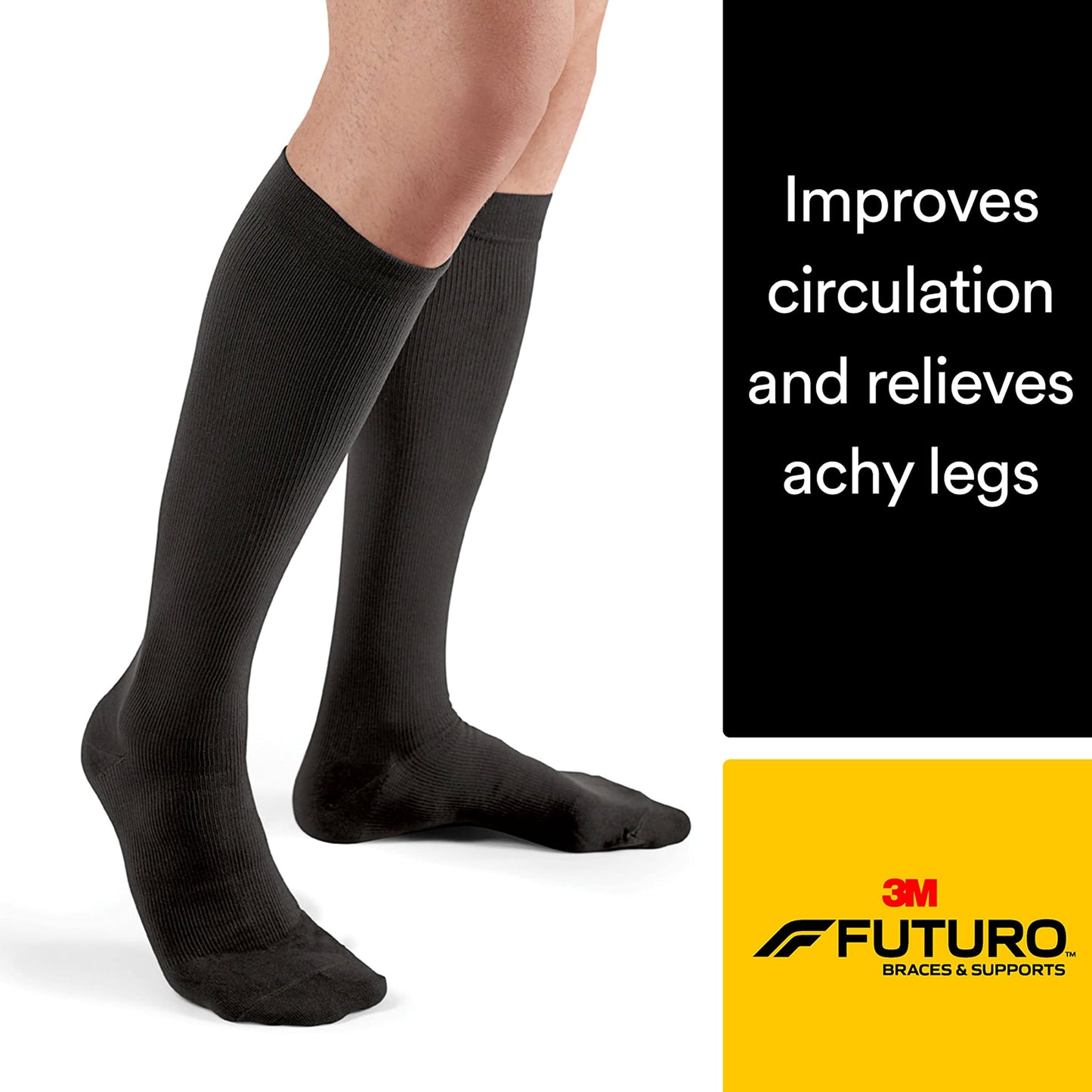FUTURO Dress Socks for Men, Medium, Black, Firm (20-30 mm/Hg)