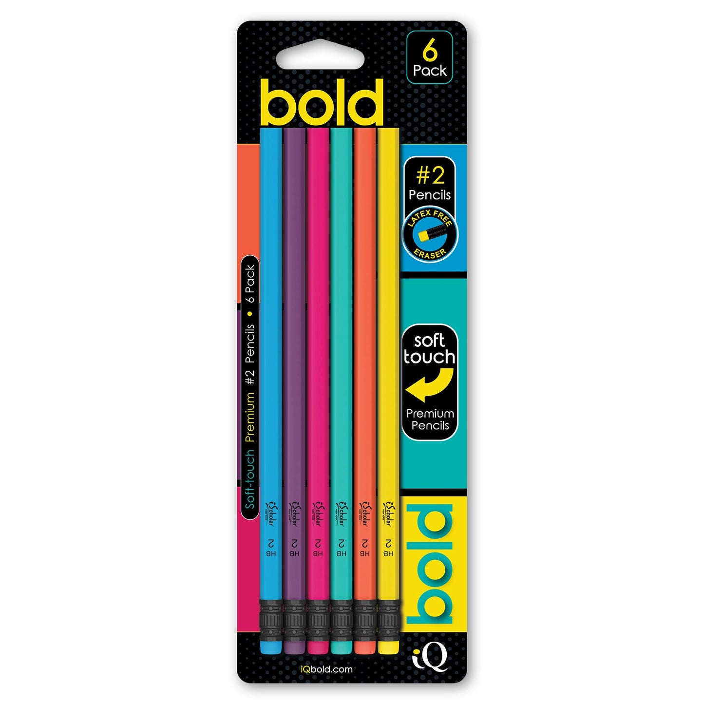iScholar iQ BOLD 6 Pack Neon Pencils Blister (33016)