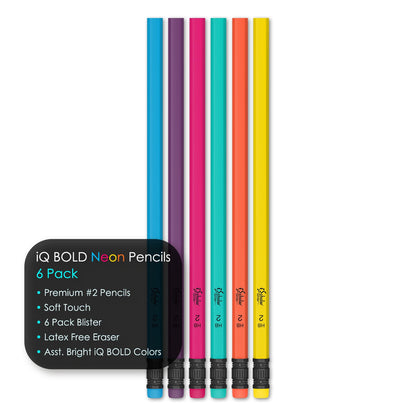 iScholar iQ BOLD 6 Pack Neon Pencils Blister (33016)