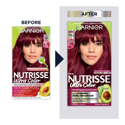 Garnier Nutrisse Ultra Color Hair Color Tool Kit, Permenant Hair Dye, RP1 Cherry Flamingo