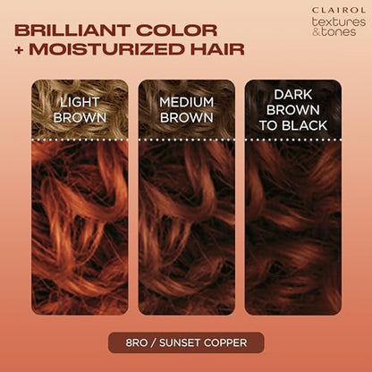 Clairol Textures & Tones Permanent Hair Dye, 8RO Sunset Copper Hair Color, Pack of 1