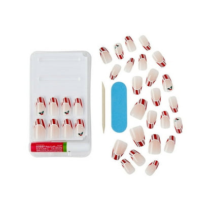 KISS Voguish Fantasy Holiday Press-on Nails, Sweater Time, Red, Medium Length, Coffin Shaped, 28 Count