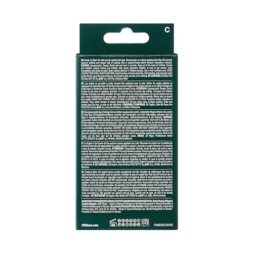 KISS Voguish Fantasy Glue-On Nails, Stockings, Red, Medium Size, Square Shape, 28 Nails, 2g glue, 1 Manicure Stick, 1 Mini File