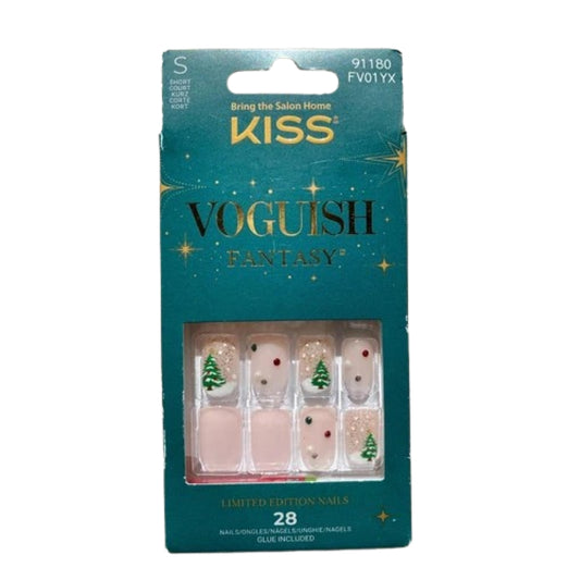 KISS Voguish Fantasy Holiday Press-On Nails, Marshmallow, Nude, Short Length, Square Shaped, 28 Ct.