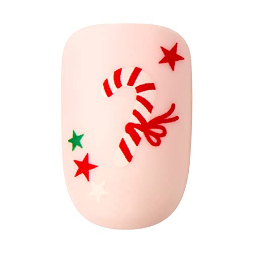 KISS imPRESS Limited Edition Holiday Press-On Manicure with PureFit Technology, Short Length, Square Shaped, Pink Press-On Nails, Style 'Dear Santa’