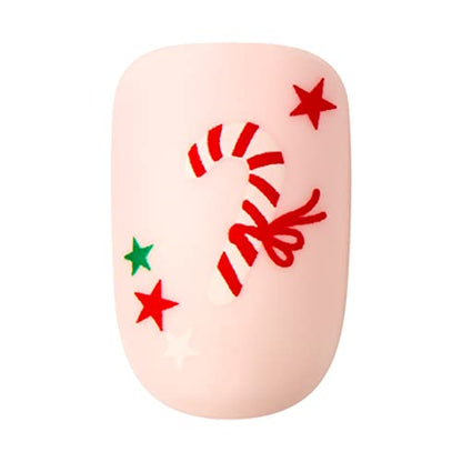 KISS imPRESS Limited Edition Holiday Press-On Manicure with PureFit Technology, Short Length, Square Shaped, Pink Press-On Nails, Style 'Dear Santa’