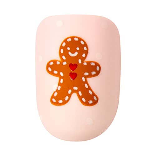 KISS imPRESS Limited Edition Holiday Press-On Manicure with PureFit Technology, Short Length, Square Shaped, Pink Press-On Nails, Style 'Dear Santa’