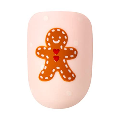 KISS imPRESS Limited Edition Holiday Press-On Manicure with PureFit Technology, Short Length, Square Shaped, Pink Press-On Nails, Style 'Dear Santa’