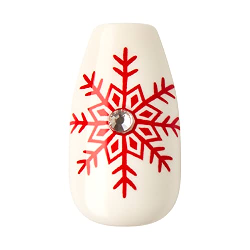 KISS imPRESS Limited Edition Holiday Press-On Manicure with PureFit Technology, Medium Length, Coffin Shaped, Red Press-On Nails, Style 'Tis the Season’