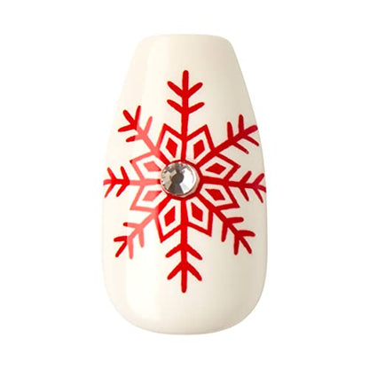 KISS imPRESS Limited Edition Holiday Press-On Manicure with PureFit Technology, Medium Length, Coffin Shaped, Red Press-On Nails, Style 'Tis the Season’