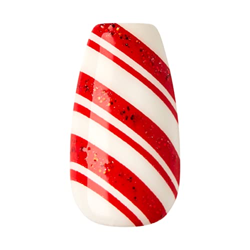 KISS imPRESS Limited Edition Holiday Press-On Manicure with PureFit Technology, Medium Length, Coffin Shaped, Red Press-On Nails, Style 'Tis the Season’