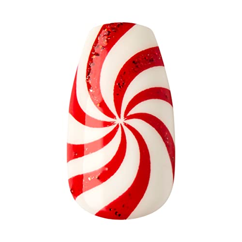 KISS imPRESS Limited Edition Holiday Press-On Manicure with PureFit Technology, Medium Length, Coffin Shaped, Red Press-On Nails, Style 'Tis the Season’