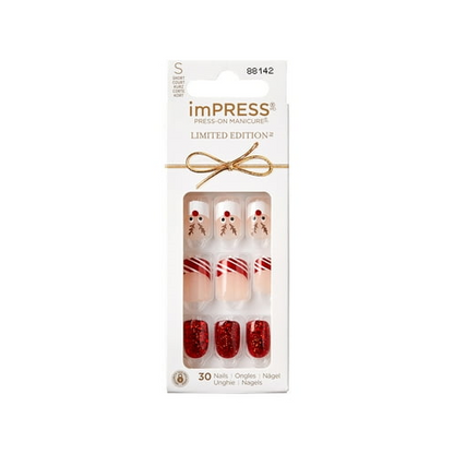 KISS imPRESS Limited Edition Holiday Short Squoval Press-On Nails, Red,30 Pieces