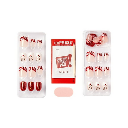 KISS imPRESS Limited Edition Holiday Short Squoval Press-On Nails, Red,30 Pieces