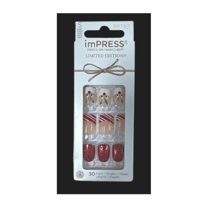 KISS imPRESS Limited Edition Holiday Short Squoval Press-On Nails, Red,30 Pieces
