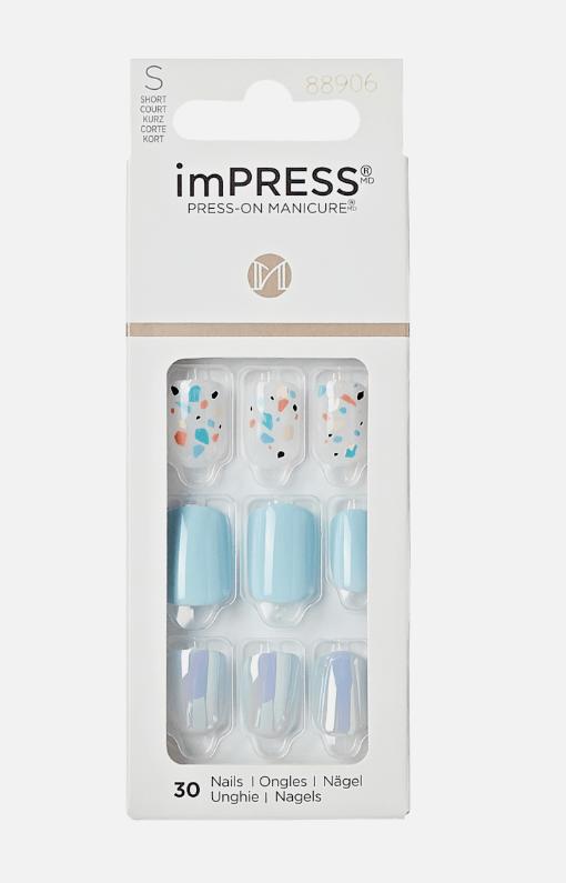 imPRESS Press-On Manicure Spring Collection Short Square Fake Nails  Blue  30