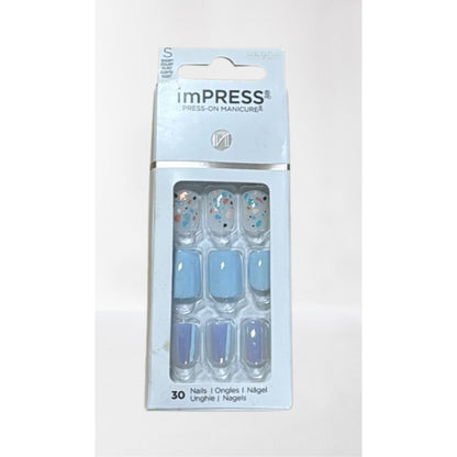 imPRESS Press-On Manicure Spring Collection Short Square Fake Nails  Blue  30