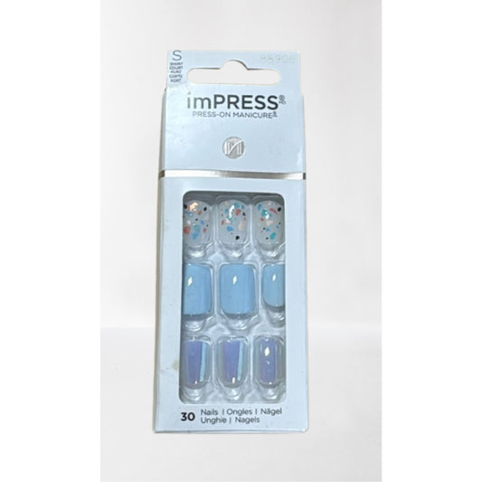 imPRESS Press-On Manicure Spring Collection Short Square Fake Nails  Blue  30