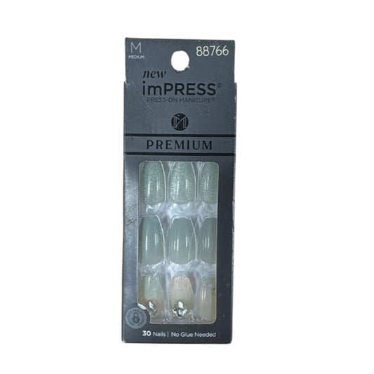 KISS USA imPRESS Premium Medium Coffin Press-on Nails, Glossy Green, 30 Pieces