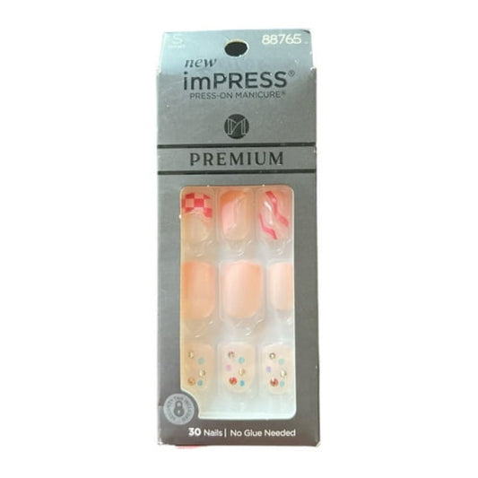 KISS imPRESS No Glue Needed Press On Nails, Premium, Magic Shop, Pink, Short Squoval, 30 Count
