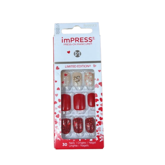 KISS imPRESS Press-On Manicure Limited Edition Valentine Nails, ‘Crazy Over You’, 30 Count Red IM82X