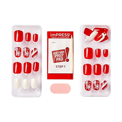 KISS TOM BACHIK x imPRESS Press-On Manicure Nail Kit, Style "Candy Couture" Short Square Red Press-On Nails, Includes Prep Pad, Mini Nail File, Cuticle Stick, & 30 Fake Nails