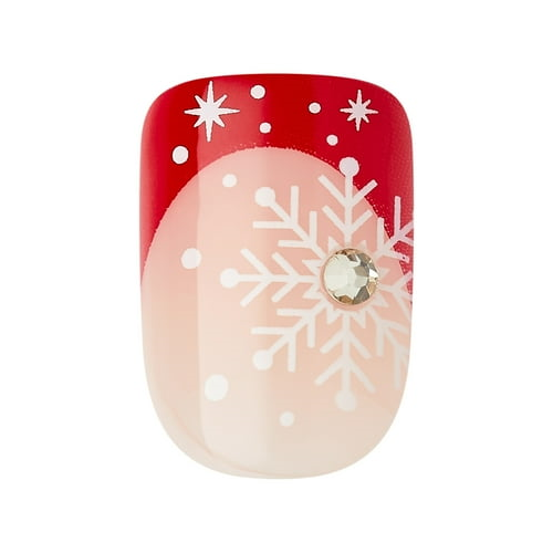 KISS imPRESS Holiday Press on Nails, Design, Winter Warmth, Red, Short Squoval, 30 Count