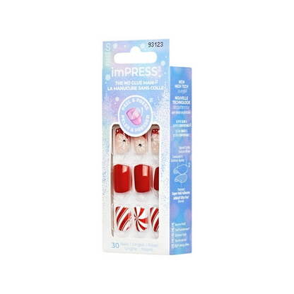 KISS imPRESS Holiday Press on Nails, Design, Winter Warmth, Red, Short Squoval, 30 Count