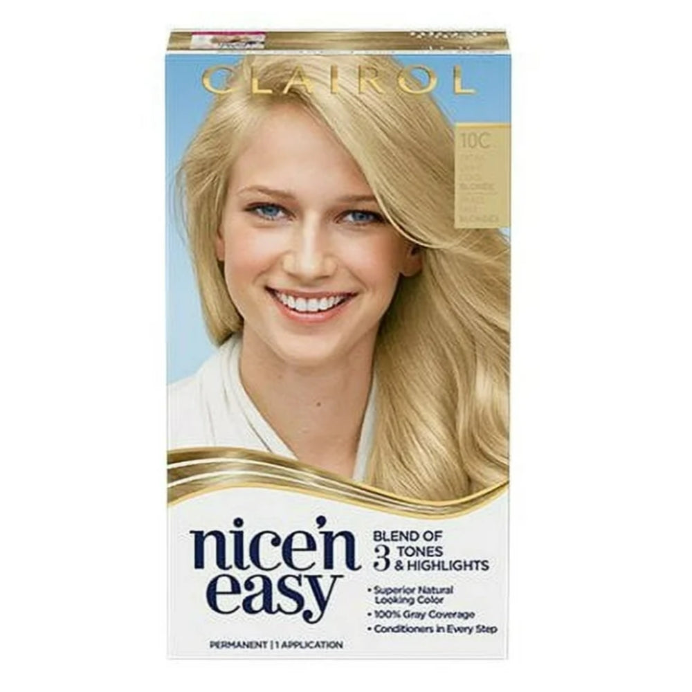 Clairol Nice'n Easy Permanent Hair Dye, 10C Extra Light Cool Blonde Hair Color, Pack of 1 - Packaging May Vary