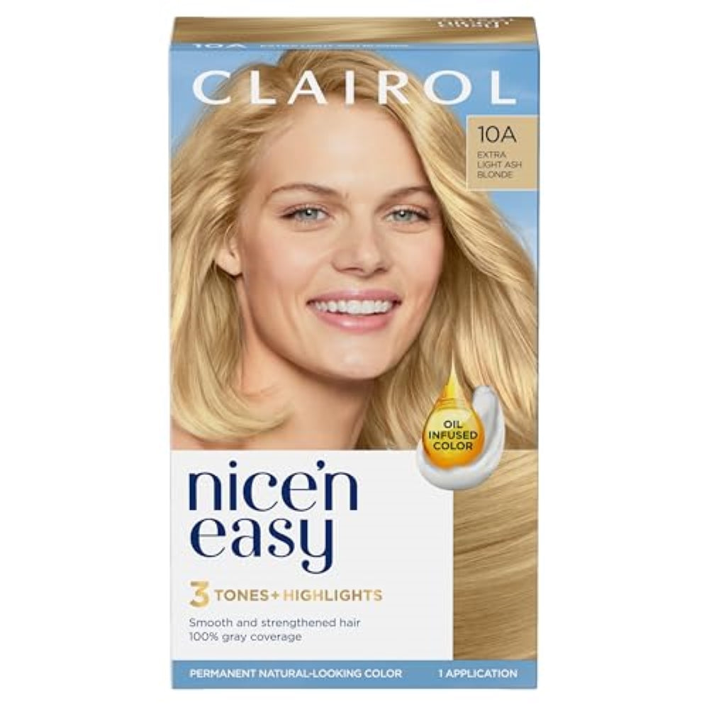 Clairol Nice'n Easy Permanent Hair Dye, 10A Extra Light Ash Blonde Hair Color, Pack of 1 - Packaging May Vary
