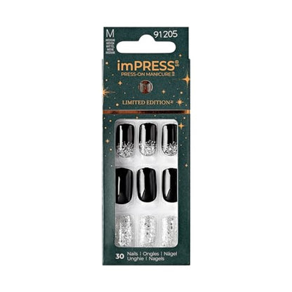 imPRESS imPRESS Design Press-On Nails, Wishlist, Black, Medium Size, Squoval Shape, 30 Nails, Prep Pad, Instructions Sheet, 1 Manicure Stick, 1 Mini File