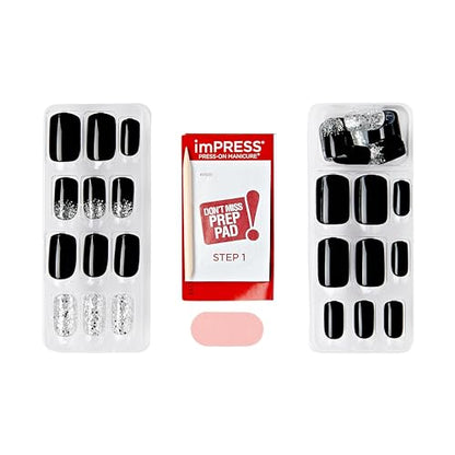 imPRESS imPRESS Design Press-On Nails, Wishlist, Black, Medium Size, Squoval Shape, 30 Nails, Prep Pad, Instructions Sheet, 1 Manicure Stick, 1 Mini File