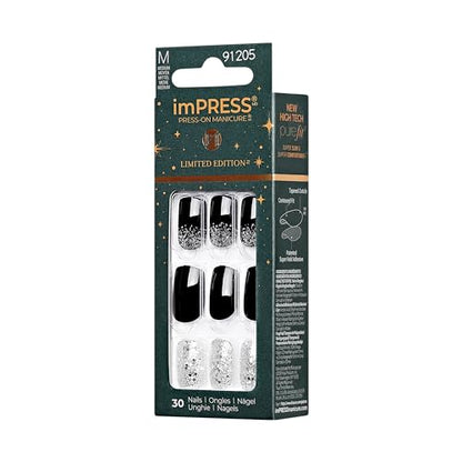 imPRESS imPRESS Design Press-On Nails, Wishlist, Black, Medium Size, Squoval Shape, 30 Nails, Prep Pad, Instructions Sheet, 1 Manicure Stick, 1 Mini File