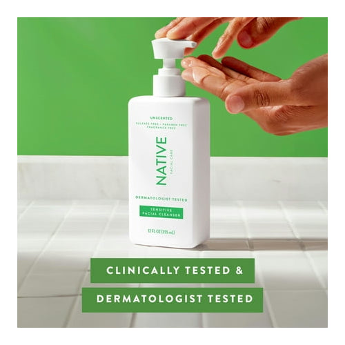 Native Sensitive Facial Cleanser, Unscented, for Sensitive Skin, 12 fl oz
