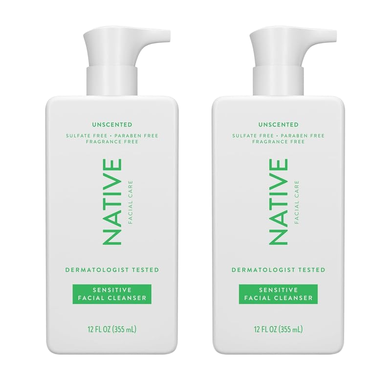 Native Sensitive Face Wash, Spa Day Every Day Facial Cleanser (2 Pack) | Daily Face Cleaner with Aloe and Vitamin B3, Unscented, 12 fl oz