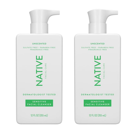 Native Sensitive Face Wash, Spa Day Every Day Facial Cleanser (2 Pack) | Daily Face Cleaner with Aloe and Vitamin B3, Unscented, 12 fl oz