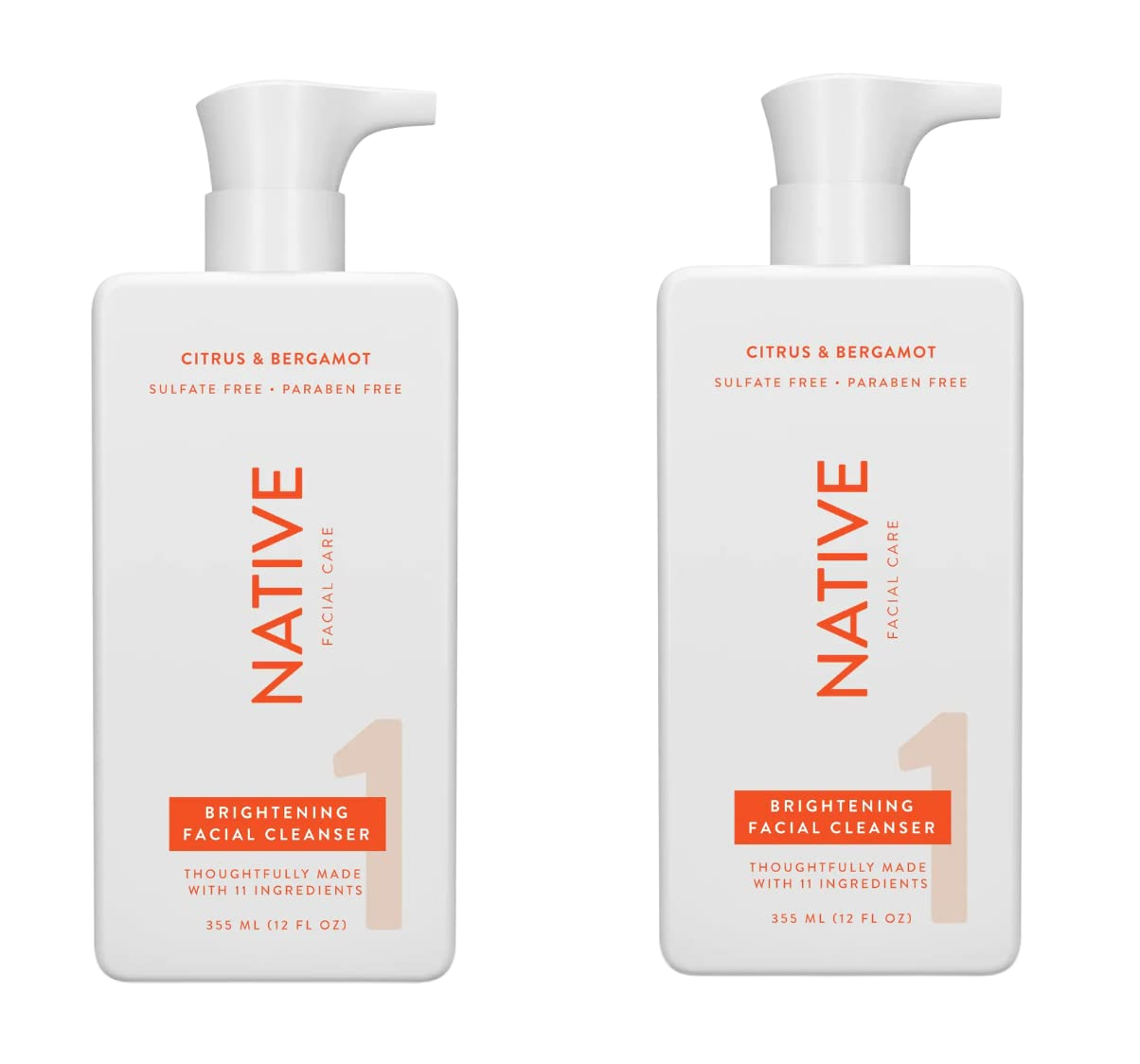 Native Brightening Facial Cleanser, for All Skin Types, Paraben Free, 12 oz - 2 Pack