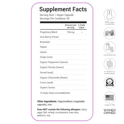 HAIRtamin BLOATamin - Vegan Synergistic Blend | Bloating Relief Supplement Capsule | Men & Women | Digestive Enzymes for Bloating Relief, Gas Stomach Pain, Water Retention, and Discomfort (1-Pack)