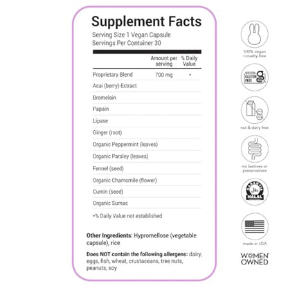 HAIRtamin BLOATamin - Vegan Synergistic Blend | Bloating Relief Supplement Capsule | Men & Women | Digestive Enzymes for Bloating Relief, Gas Stomach Pain, Water Retention, and Discomfort (1-Pack)