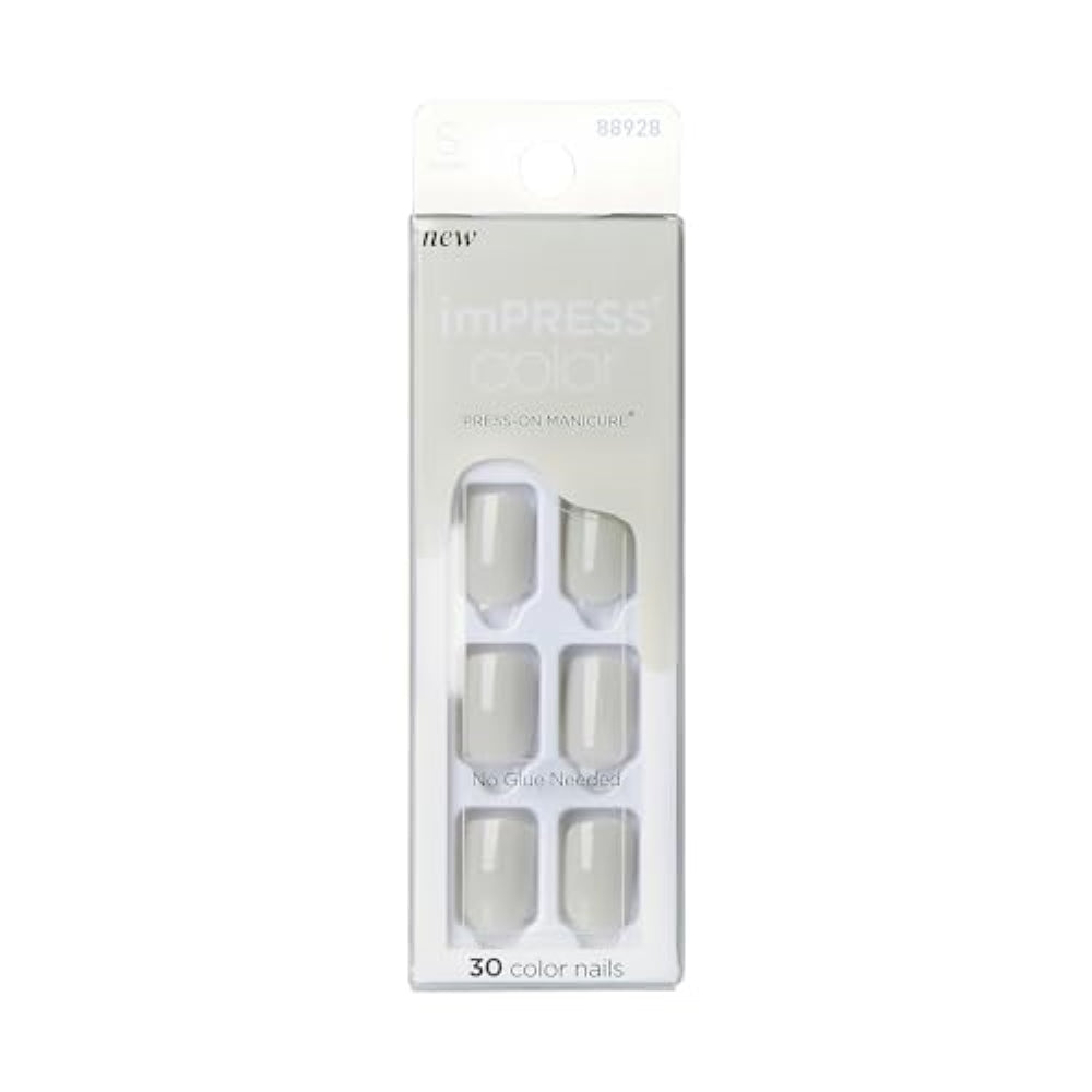 KISS imPRESS Color No Glue Mani 30 Pcs Press On Nails, Light Blue, Short Size, Oval Shape, Simple Peel & Press Easy Apply, Hassel-Free Removal, Essential Tools Included