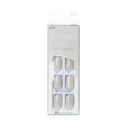 KISS imPRESS Color No Glue Mani 30 Pcs Press On Nails, Light Blue, Short Size, Oval Shape, Simple Peel & Press Easy Apply, Hassel-Free Removal, Essential Tools Included