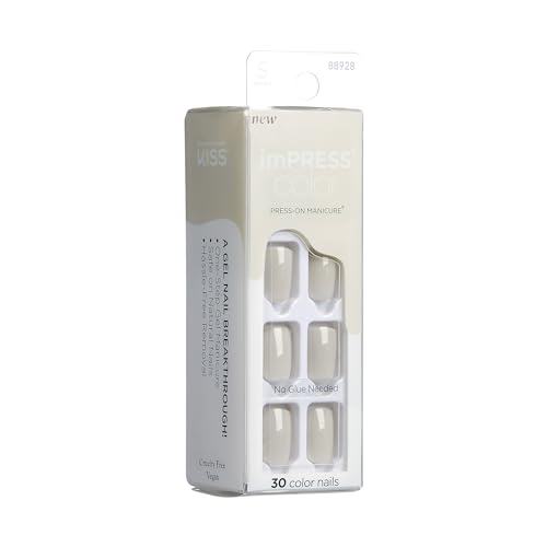 KISS imPRESS Color No Glue Mani 30 Pcs Press On Nails, Light Blue, Short Size, Oval Shape, Simple Peel & Press Easy Apply, Hassel-Free Removal, Essential Tools Included