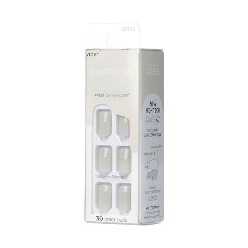 KISS imPRESS Color No Glue Mani 30 Pcs Press On Nails, Light Blue, Short Size, Oval Shape, Simple Peel & Press Easy Apply, Hassel-Free Removal, Essential Tools Included