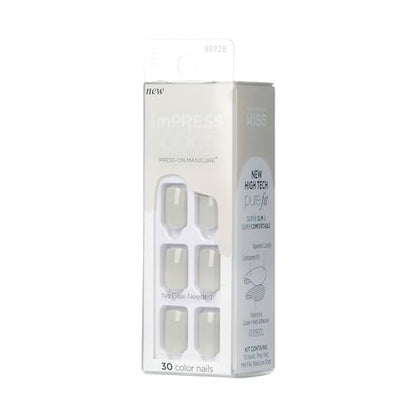 KISS imPRESS Color No Glue Mani 30 Pcs Press On Nails, Light Blue, Short Size, Oval Shape, Simple Peel & Press Easy Apply, Hassel-Free Removal, Essential Tools Included